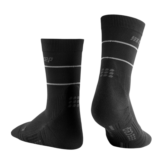 Reflective Mid Cut Compression Socks, Men, Black/Silver, Back View