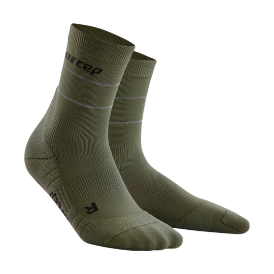 Reflective Mid Cut Compression Socks, Men, Dark Green/Silver, Front View