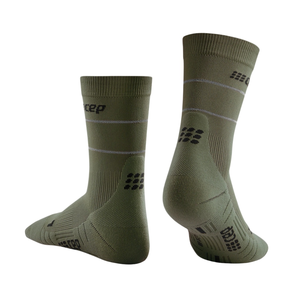 Reflective Mid Cut Compression Socks, Men, Dark Green/Silver, Back View