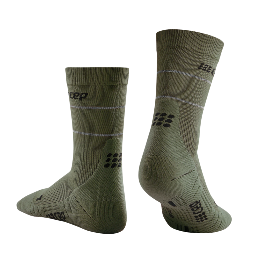 Reflective Mid Cut Compression Socks, Women, Dark Green/Silver, Back View