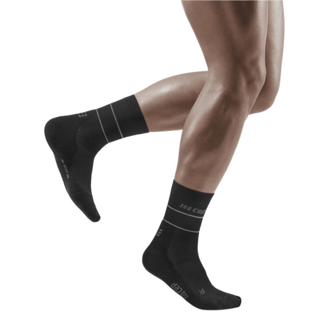 Reflective Mid Cut Compression Socks, Men, Black/Silver