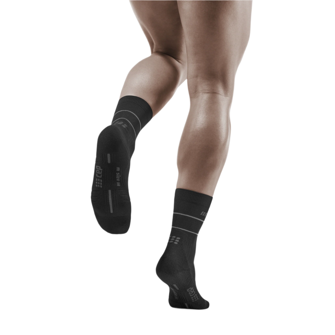 Reflective Mid Cut Compression Socks, Men, Black/Silver, Back View Model