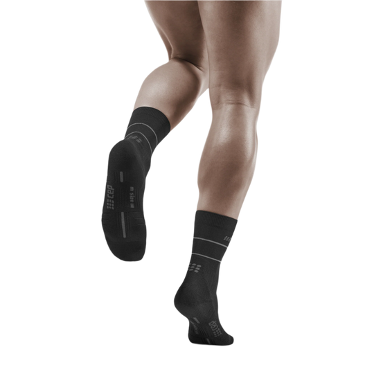 Reflective Mid Cut Compression Socks, Men, Black/Silver, Back View Model