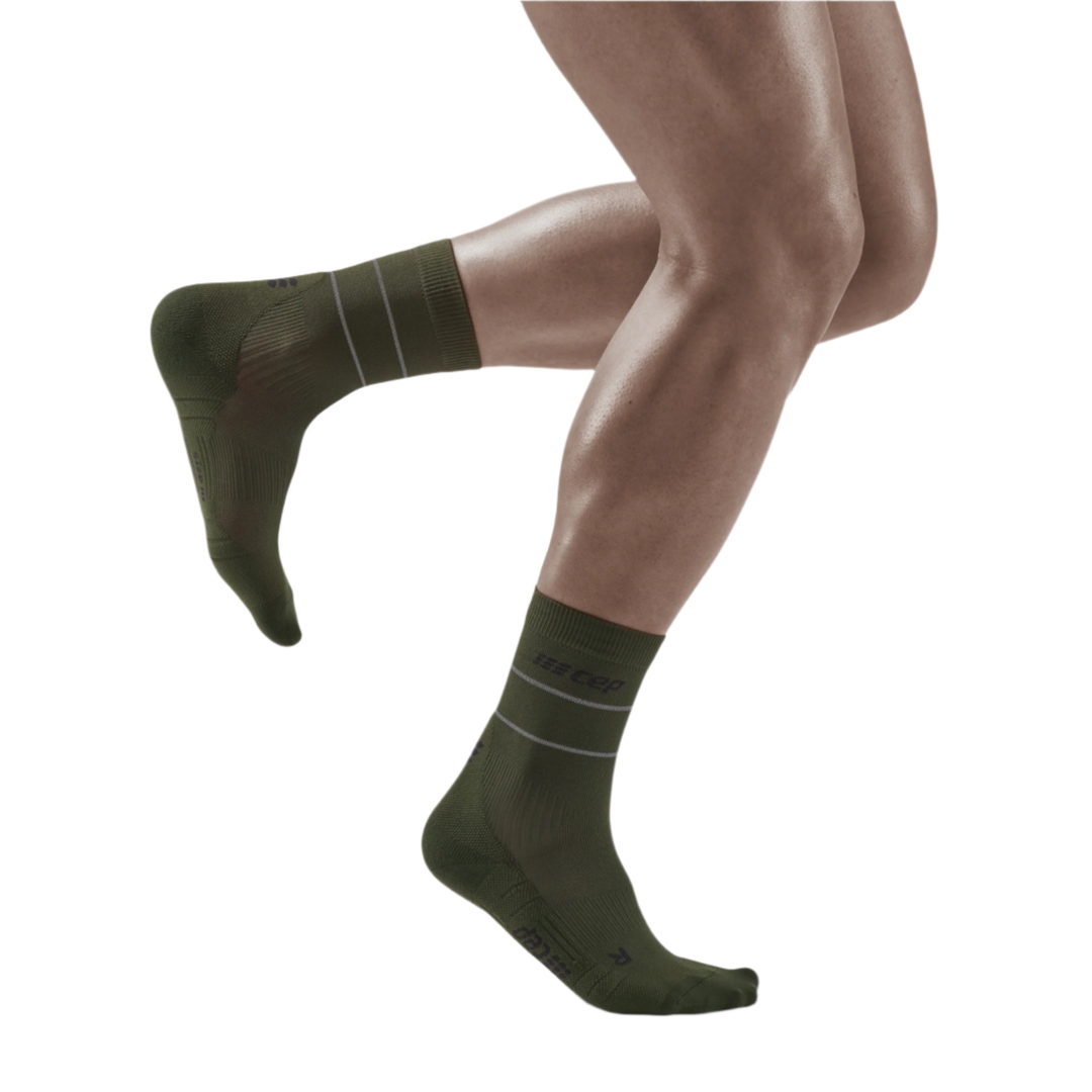 Reflective Mid Cut Compression Socks, Men, Dark Green/Silver