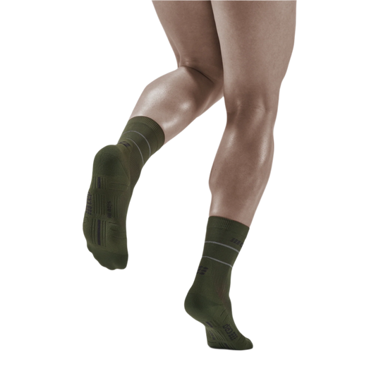 Reflective Mid Cut Compression Socks, Men, Dark Green/Silver, Back View Model