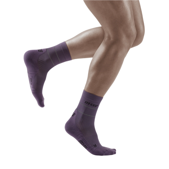 Reflective Mid Cut Compression Socks, Men, Purple/Silver