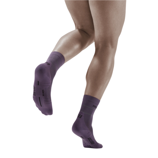 Reflective Mid Cut Compression Socks, Men, Purple/Silver, Back View Model