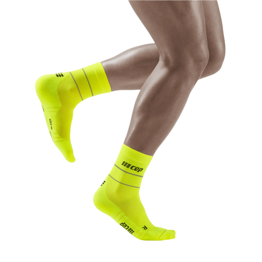 Reflective Mid Cut Compression Socks, Men, Neon Yellow/Silver