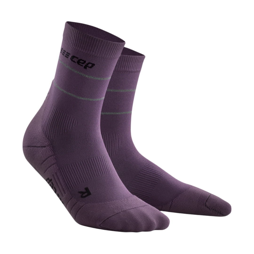 Reflective Mid Cut Compression Socks, Women, Purple/Silver, Front View