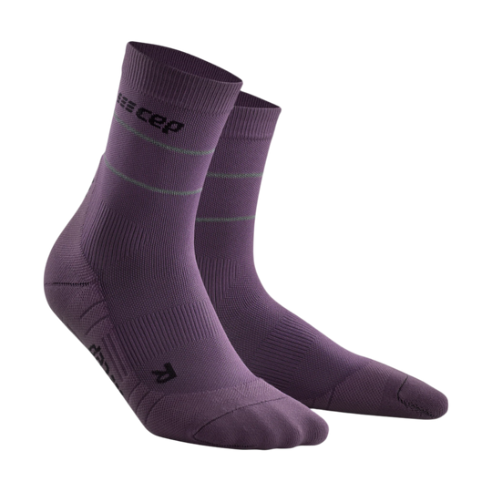 Reflective Mid Cut Compression Socks, Women, Purple/Silver, Front View