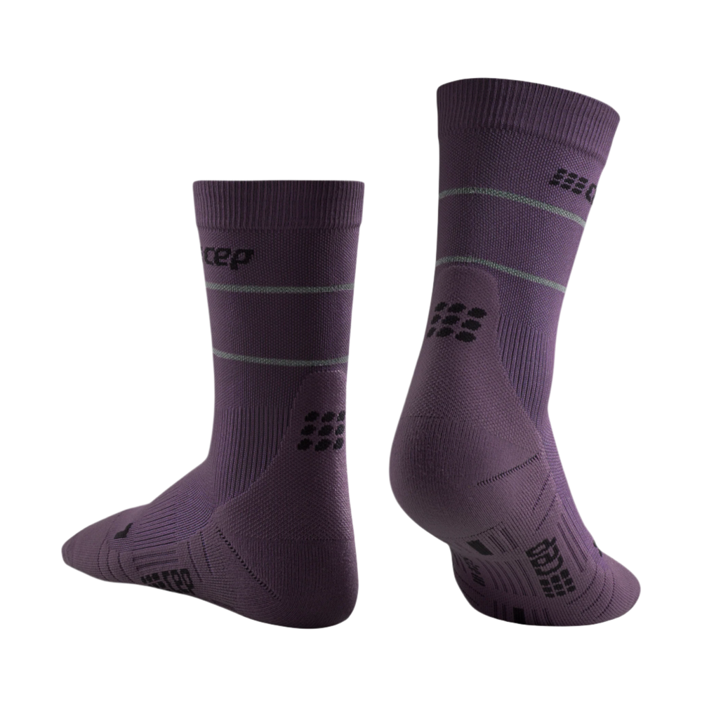 Reflective Mid Cut Compression Socks, Women, Purple/Silver, Back View