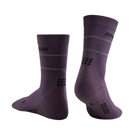 Reflective Mid Cut Compression Socks, Men, Purple/Silver, Back View