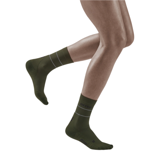 Reflective Mid Cut Compression Socks, Women, Dark Green/Silver