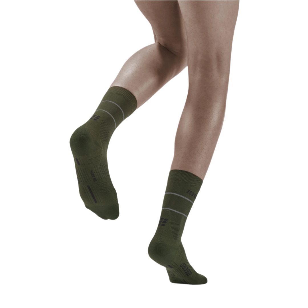 Reflective Mid Cut Compression Socks, Women, Dark Green/Silver, Back View Model