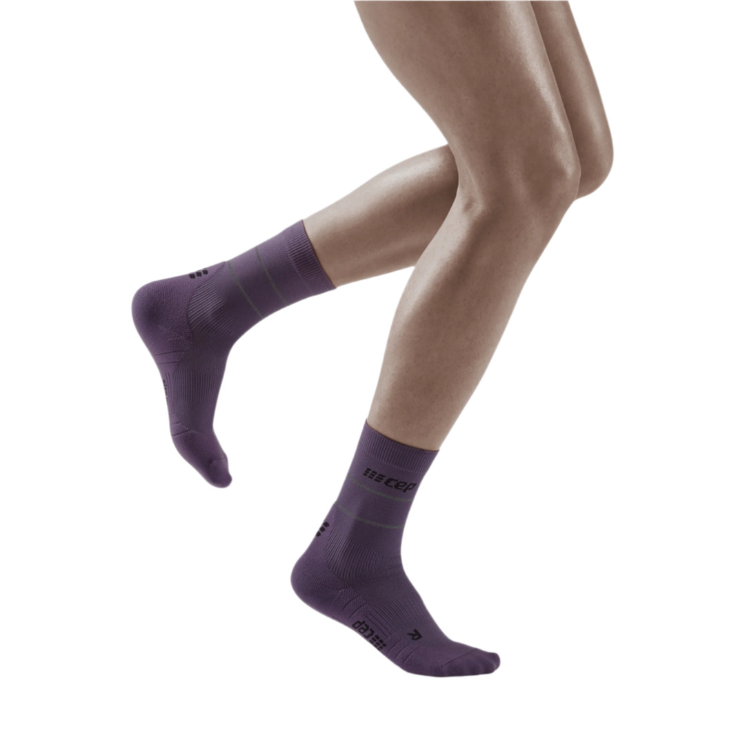 Reflective Mid Cut Compression Socks, Women, Purple/Silver