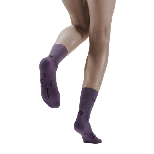 Reflective Mid Cut Compression Socks, Women, Purple/Silver, Back View Model