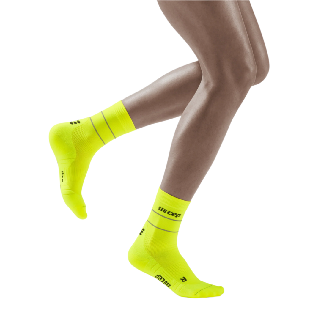 Reflective Mid Cut Compression Socks, Women, Neon Yellow/Silver