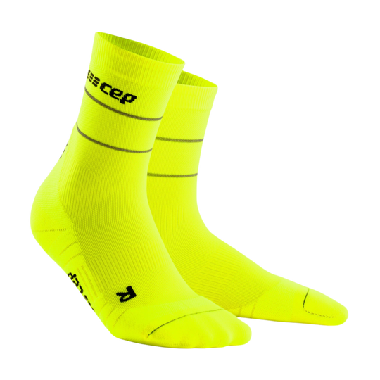 Reflective Mid Cut Compression Socks, Men, Neon Yellow/Silver, Front View