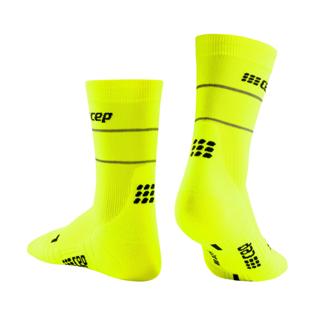 Reflective Mid Cut Compression Socks, Men, Neon Yellow/Silver, Back View