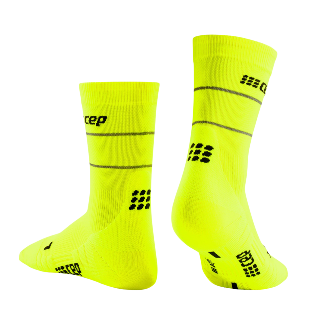 Reflective Mid Cut Compression Socks, Women, Neon Yellow/Silver, Back View