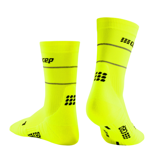 Reflective Mid Cut Compression Socks, Women, Neon Yellow/Silver, Back View