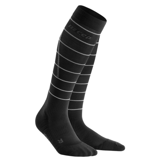 Reflective Tall Compression Socks, Men, Black/Silver, Front View