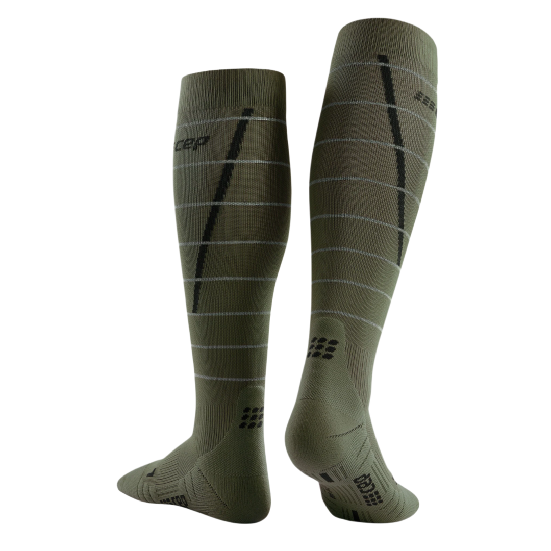 Reflective Tall Compression Socks, Men, Dark Green/Silver, Back View