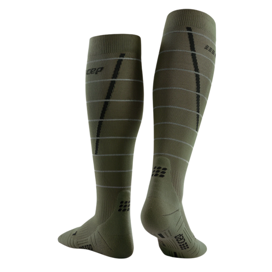 Reflective Tall Compression Socks, Men, Dark Green/Silver, Back View