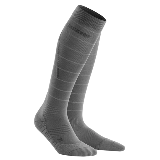 Reflective Tall Compression Socks, Men, Grey/Silver, Front View