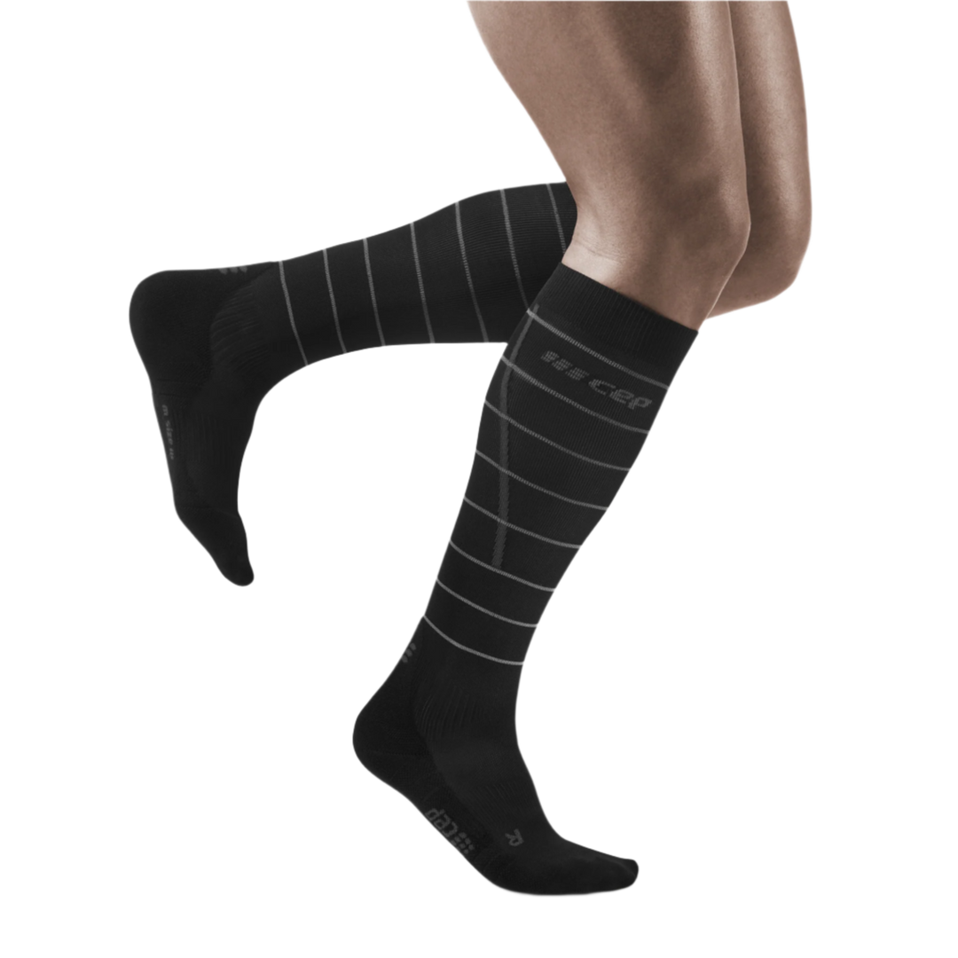 Reflective Tall Compression Socks, Men, Black/Silver