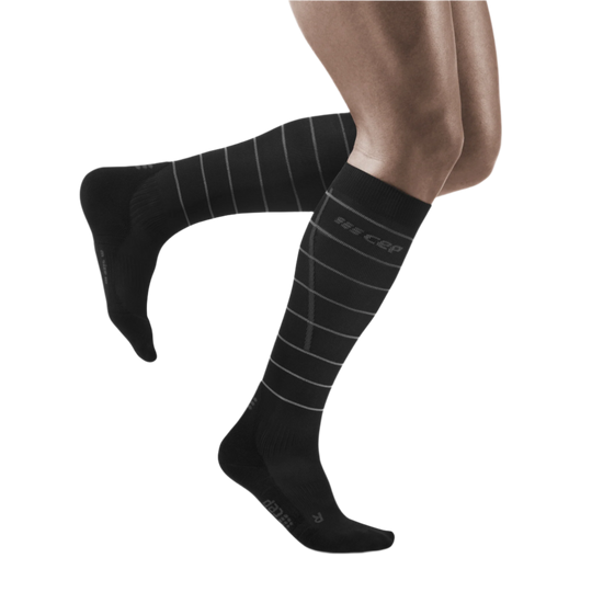 Reflective Tall Compression Socks, Men, Black/Silver