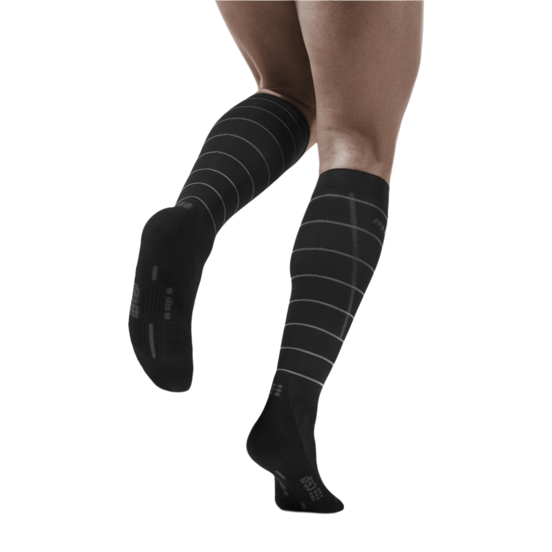 Reflective Tall Compression Socks, Men, Black/Silver, Back View Model