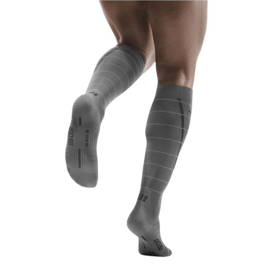 Reflective Tall Compression Socks, Men, Grey/Silver, Back View Model