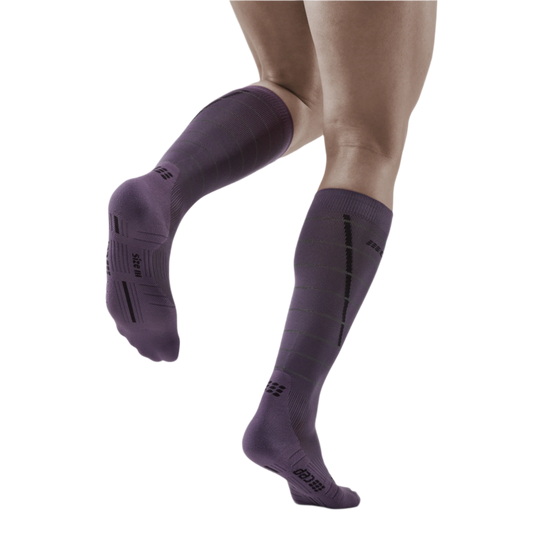 Reflective Tall Compression Socks, Men, Purple/Silver, Back View Model