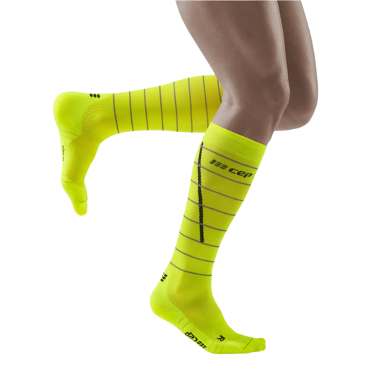 Reflective Tall Compression Socks, Men, Neon Yellow/Silver