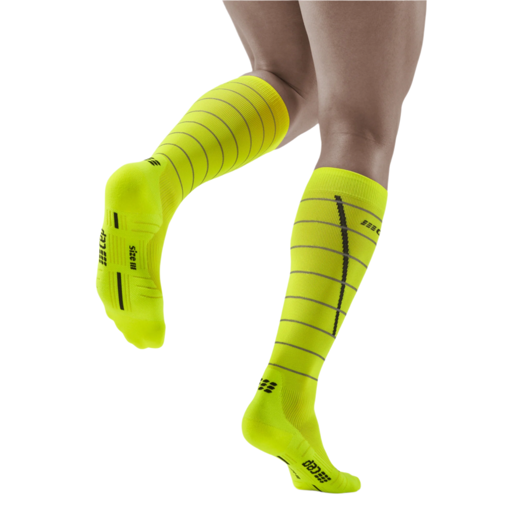 Reflective Tall Compression Socks, Men, Neon Yellow/Silver, Back View Model