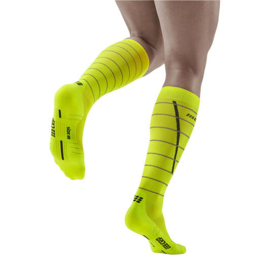 Reflective Tall Compression Socks, Men, Neon Yellow/Silver, Back View Model