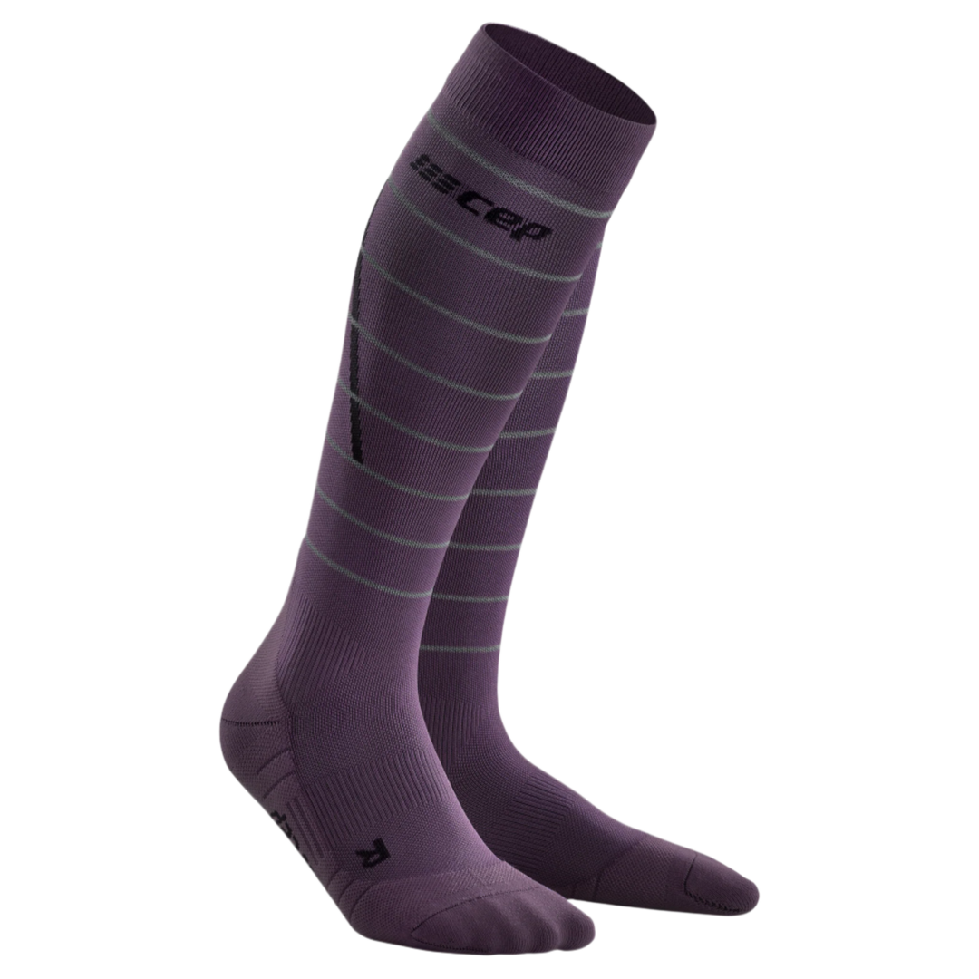 Reflective Tall Compression Socks, Men, Purple/Silver, Front View