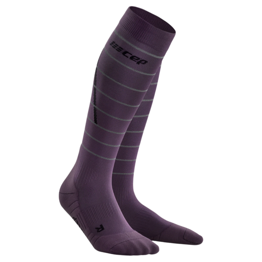 Reflective Tall Compression Socks, Men, Purple/Silver, Front View