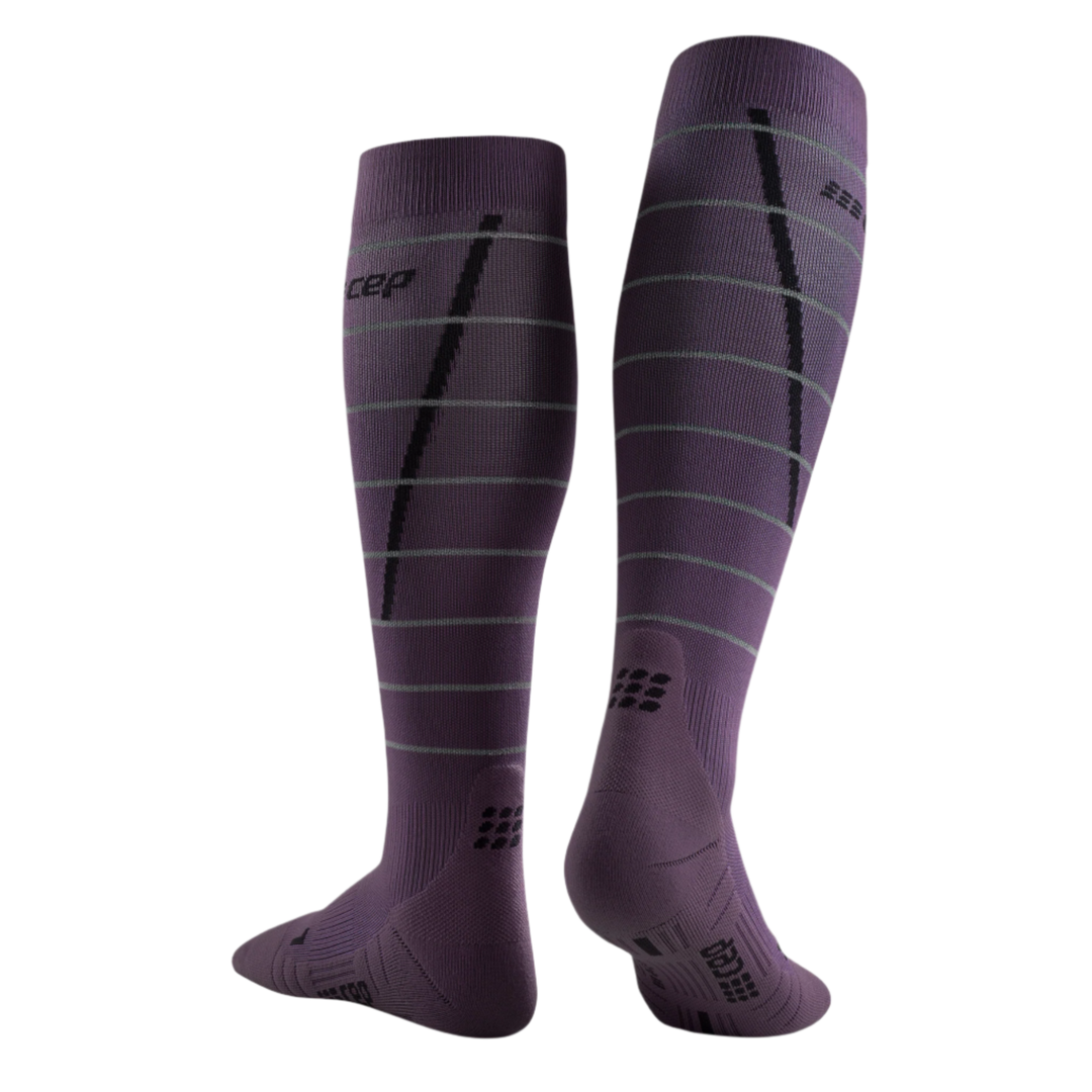 Reflective Tall Compression Socks, Women, Purple/Silver, Back View