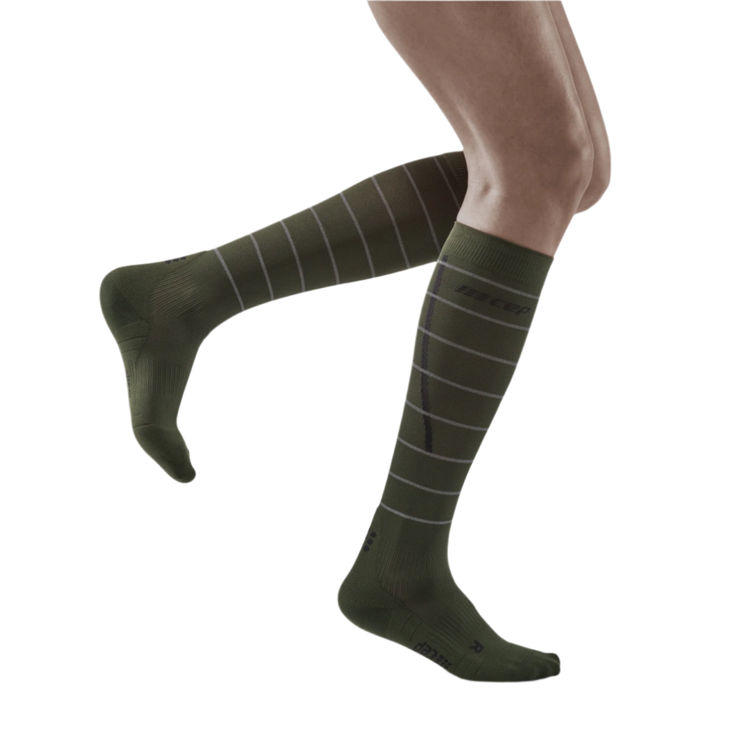 Reflective Tall Compression Socks, Women, Dark Green/Silver