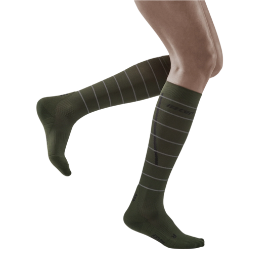 Reflective Tall Compression Socks, Women, Dark Green/Silver