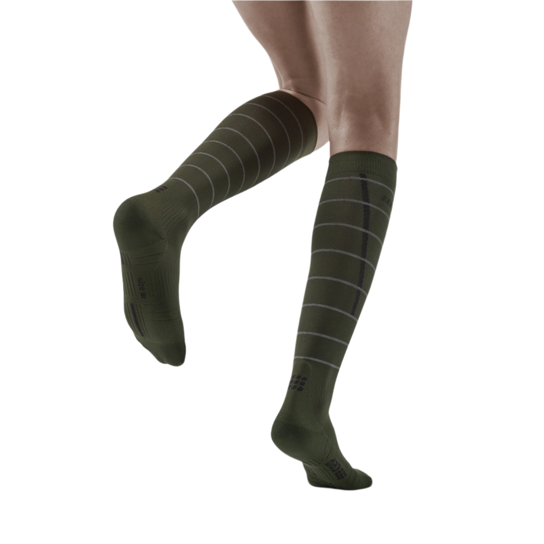 Reflective Tall Compression Socks, Women, Dark Green/Silver, Back View Model