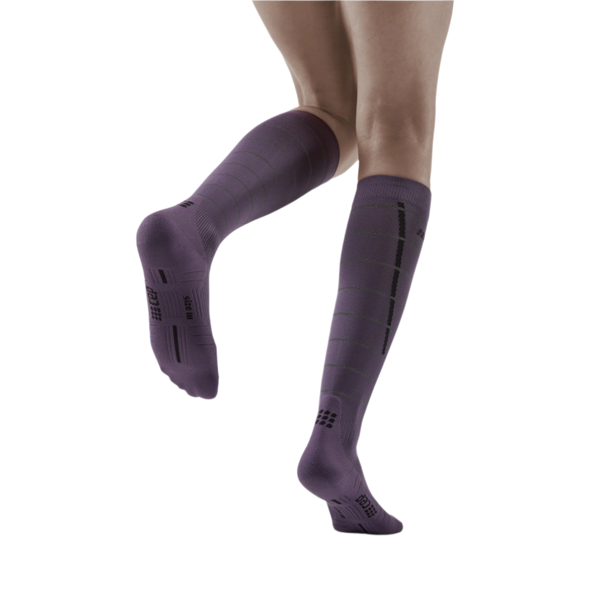 Reflective Tall Compression Socks, Women, Purple/Silver, Back View Model
