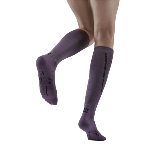 Reflective Tall Compression Socks, Women, Purple/Silver, Back View Model