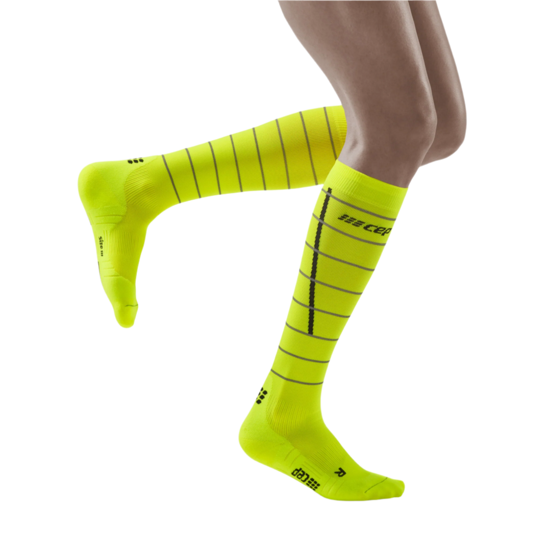 Reflective Tall Compression Socks, Women, Neon Yellow/Silver