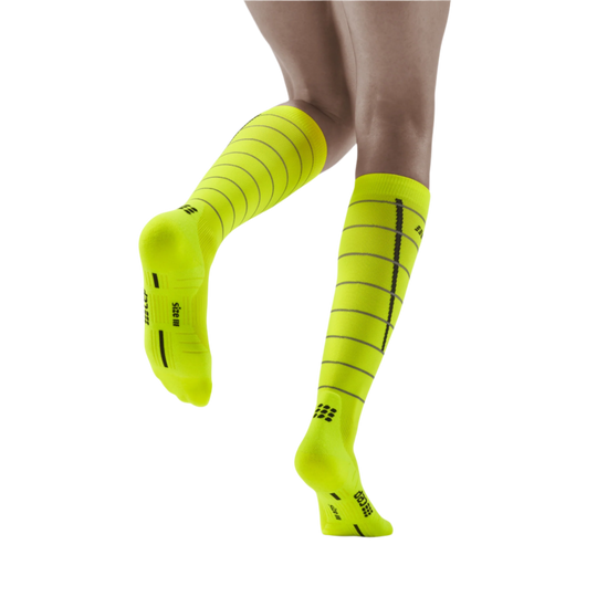 Reflective Tall Compression Socks, Women, Neon Yellow/Silver, Back View Model