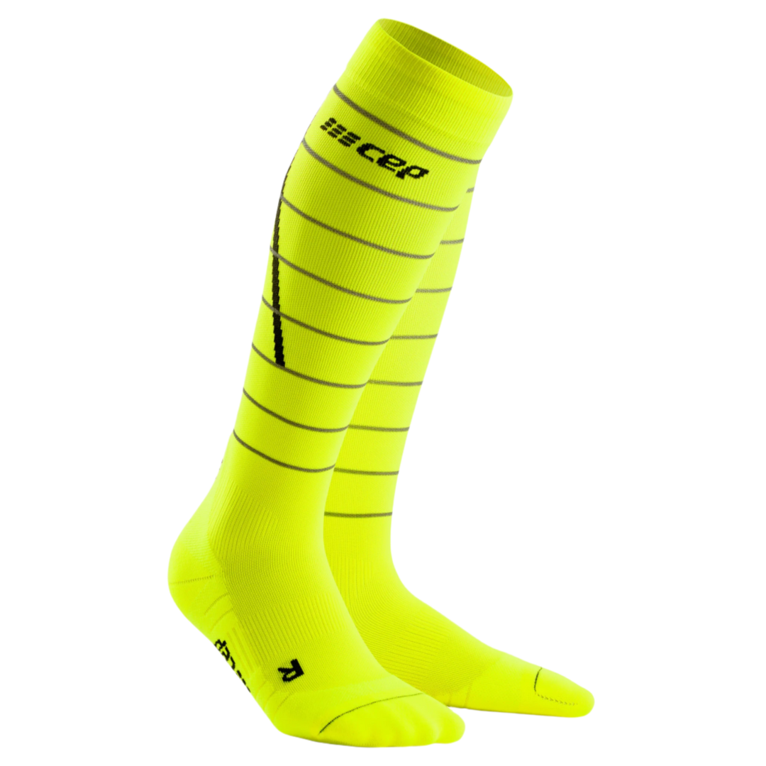 Reflective Tall Compression Socks, Men, Neon Yellow/Silver, Front View