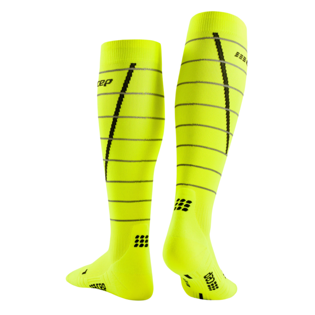 Reflective Tall Compression Socks, Men, Neon Yellow/Silver, Back View