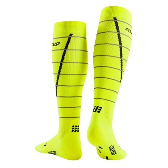 Reflective Tall Compression Socks, Men, Neon Yellow/Silver, Back View